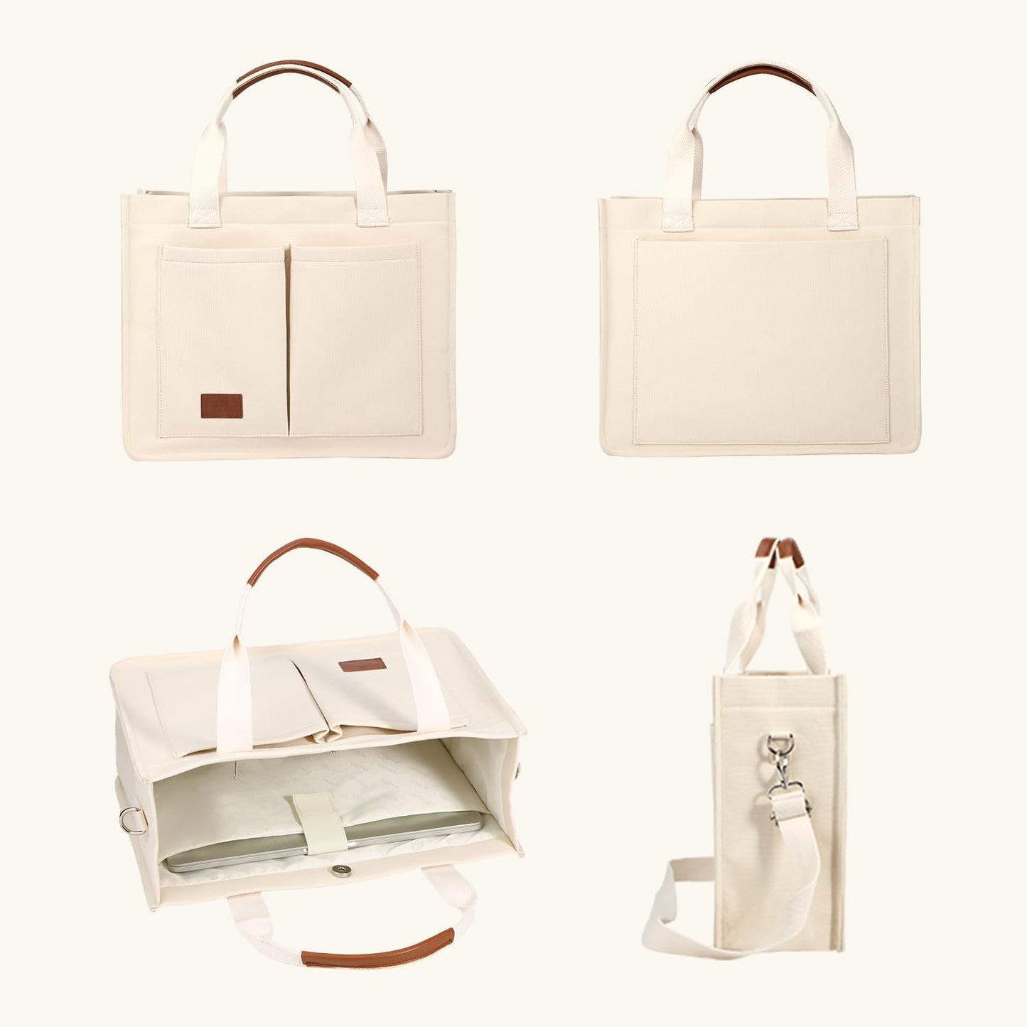 Voova Large Canvas Tote Bag for Women, Womens Laptop Work Bags Crossbody Purse Handbag Shoulder Travel Messenger Totes