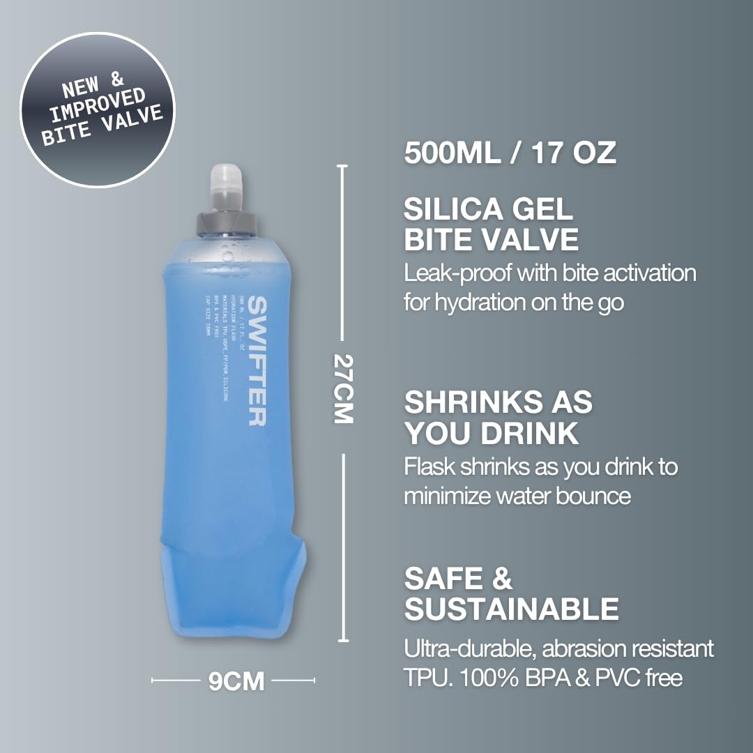 SWIFTER 2x Soft Flask 500ml | Running, Hiking, Cycling Hydration Flask | Collapsible, Leakproof