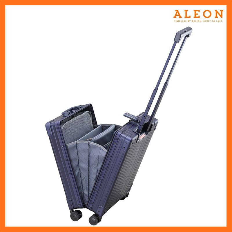 All-Aluminum 21" Vertical Carry-On Business Briefcase, TSA-Approved Hardshell Case, Spinner Wheels, Laptop Compartment, Aluminum Frame Cabin Bag for Travel & Business, Durable & Sleek (Sapphire)