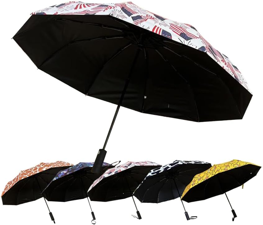Windproof Travel Automatic Umbrella, 10 Ribs, Rainproof Foldable, Uv-Resistant, Portable