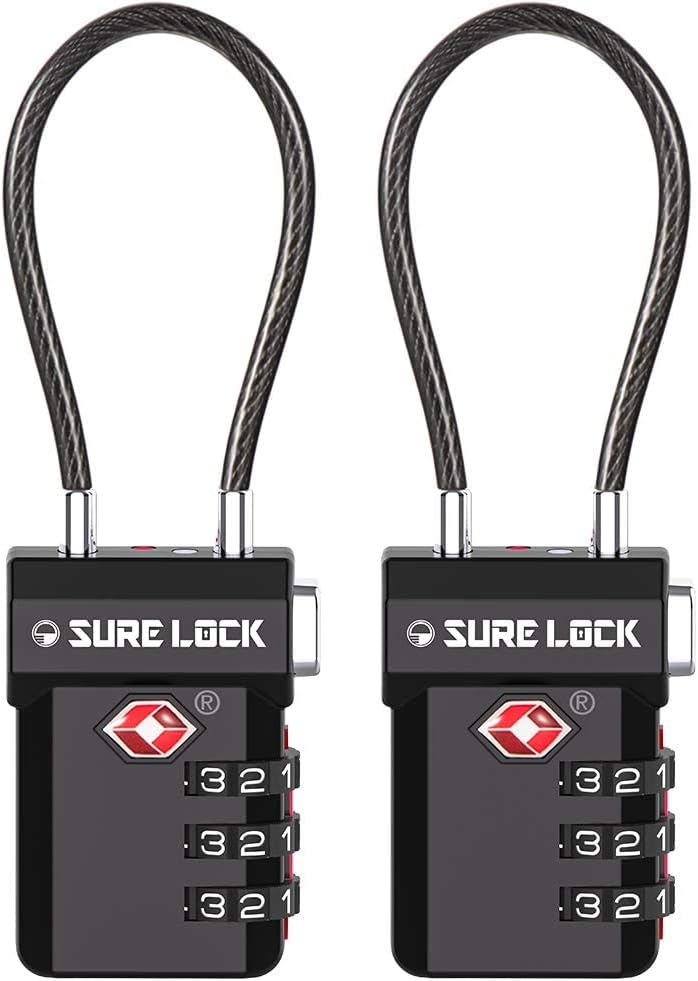 SURE LOCK TSA Approved 3-Digit Combination Luggage Locks – Open Alert Indicator, Re-settable Code