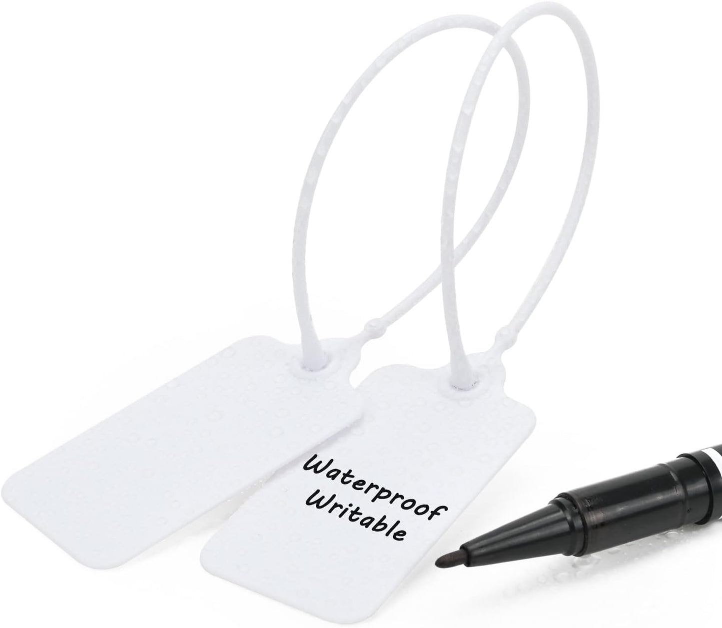 50pcs Luggage Tags Plastic Seals Shipping Label Logistics Use Sign Tie, Sealing Storage Multi Purpose Name ID Tag with Marker for Backpack, Schoolbag, Car Key (White)