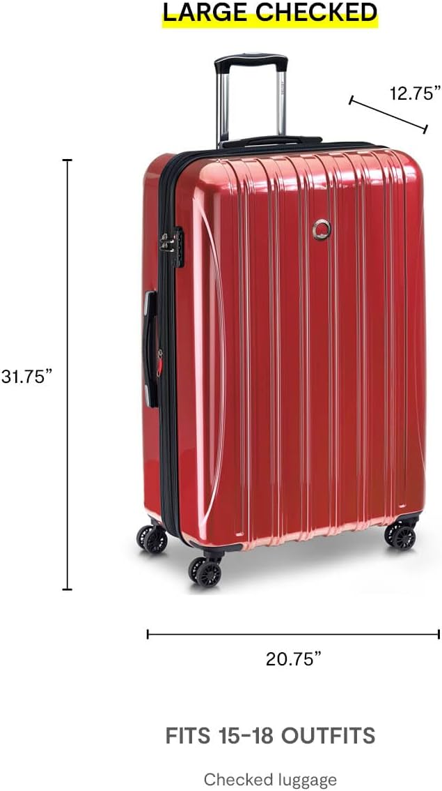 DELSEY PARIS Helium Aero Hardside Expandable Luggage with Spinner Wheels, Brick Red, Checked-Large