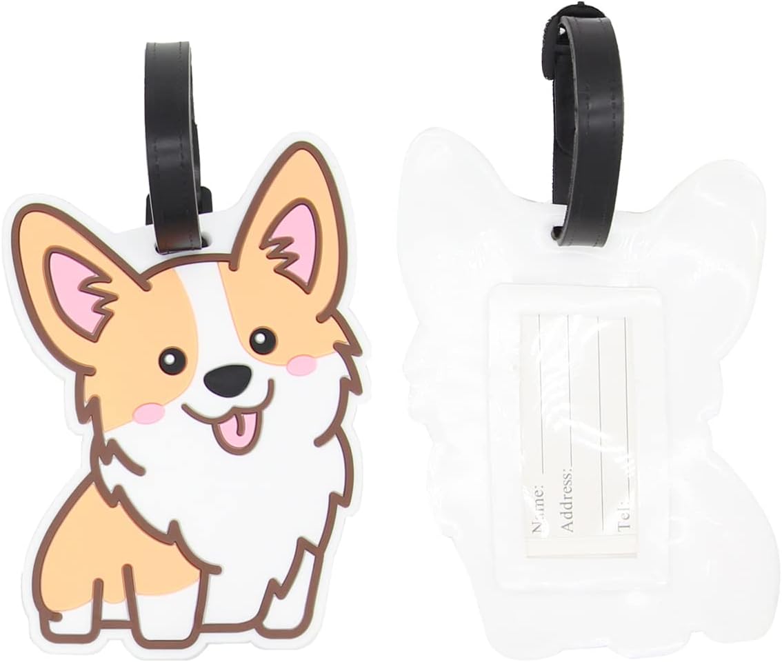 Corgi Luggage Tags for Suitcases 2-Pack Cute Silicone Luggage Tag with Name ID Card Funny Suitcase Label