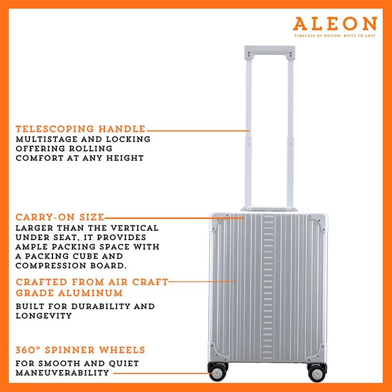 All-Aluminum 21" Vertical Carry-On Business Briefcase, TSA-Approved Hardshell Case, Spinner Wheels, Laptop Compartment, Aluminum Frame Cabin Bag for Travel & Business, Durable & Sleek (Platinum)