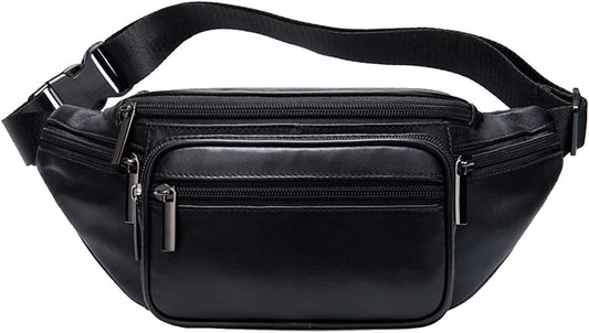 Hebetag Leather Fanny Pack Waist Bag for Men Women Travel Hiking Running Hip Bum Belt Slim Cell Phone Purse Wallet Pouch