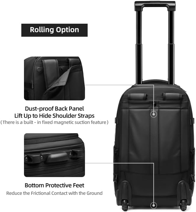 Fiordcase Vacuum Rolling Backpack with Vacuum System, Pump and Charging Port, Carry On Luggage with Vacuum Seal Bag, Wheels, TSA Lock, Travel Suitcase with Vacuum Compression Bag for 17" Laptop