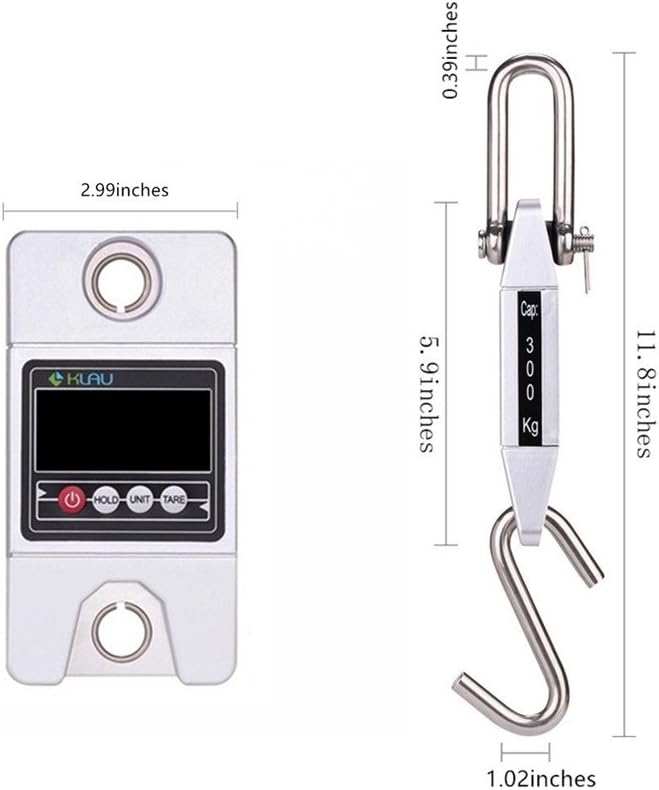Klau Digital Hanging Scale High Precision Sensor 300 Kilogram / 600 Pound Industrial Crane Scale Silver for Farm Factory Hunting Outdoor