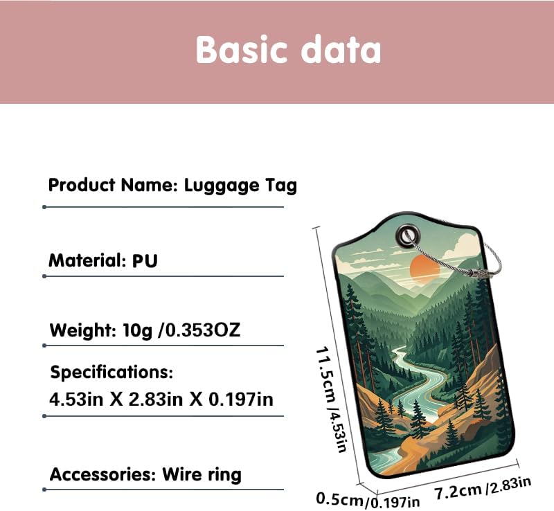 2 Pack Mountain Leather Luggage Tags for Suitcases, Travel Bag Tags with Privacy Cover ID Label with Stainless Steel Loop for Women Men Girls Backpack Gift (Green Purple)