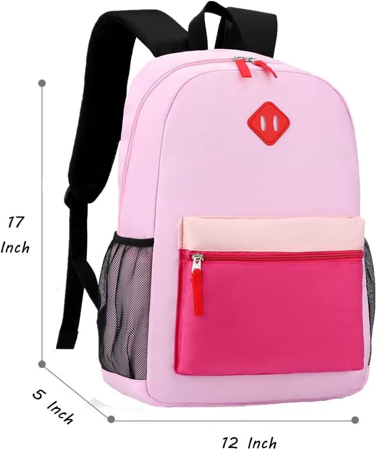 Kids Backpack Lunch Box Set Elementary School Backpacks 5-9 Years for Boys and Girls with Chest Buckle (Set Pink Purple, Large-17 H)