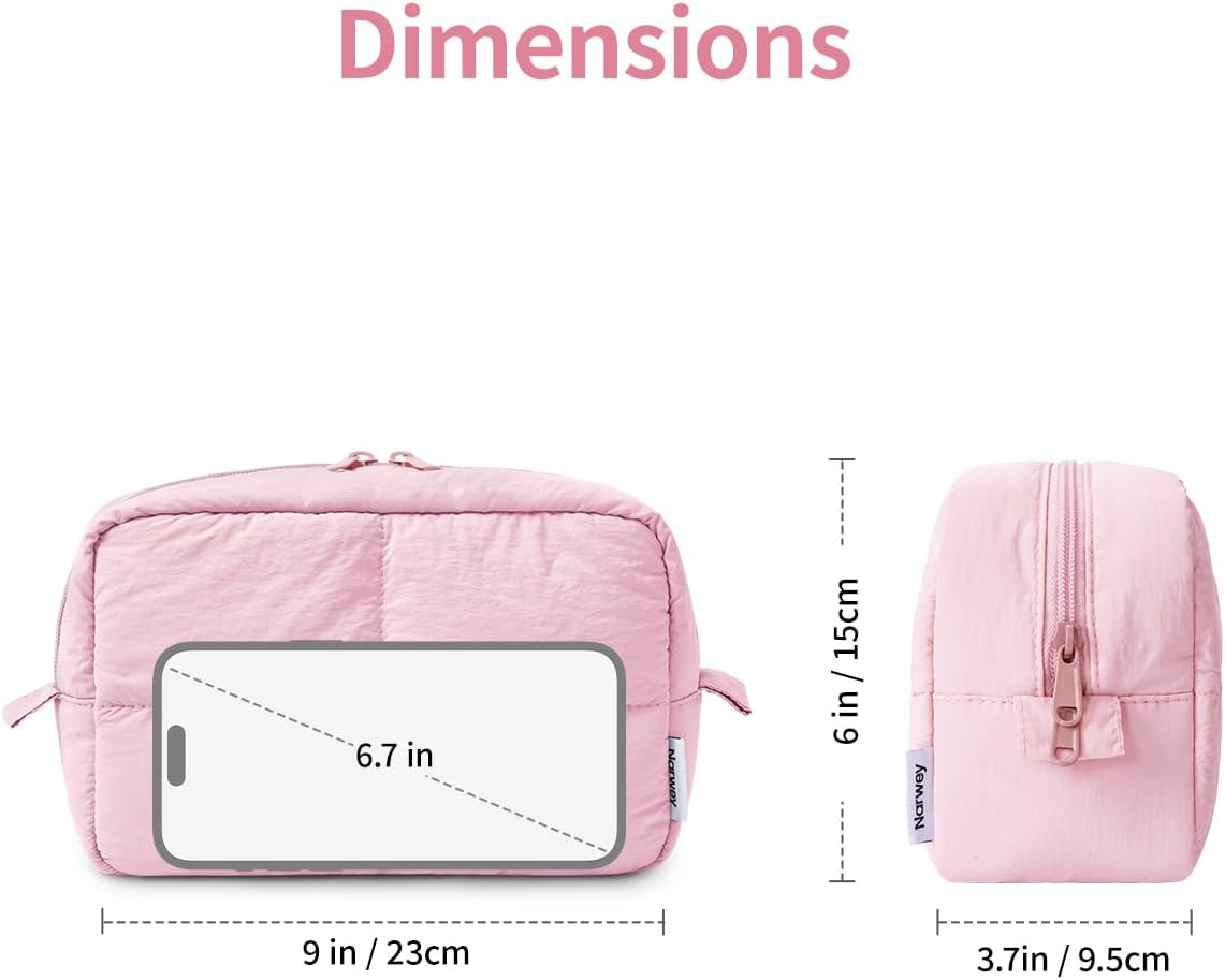 Narwey Puffy Makeup Bag for Travel Women Girl, Quilted Makeup Bag Cosmetic Bag, Cute Puffer Make Up