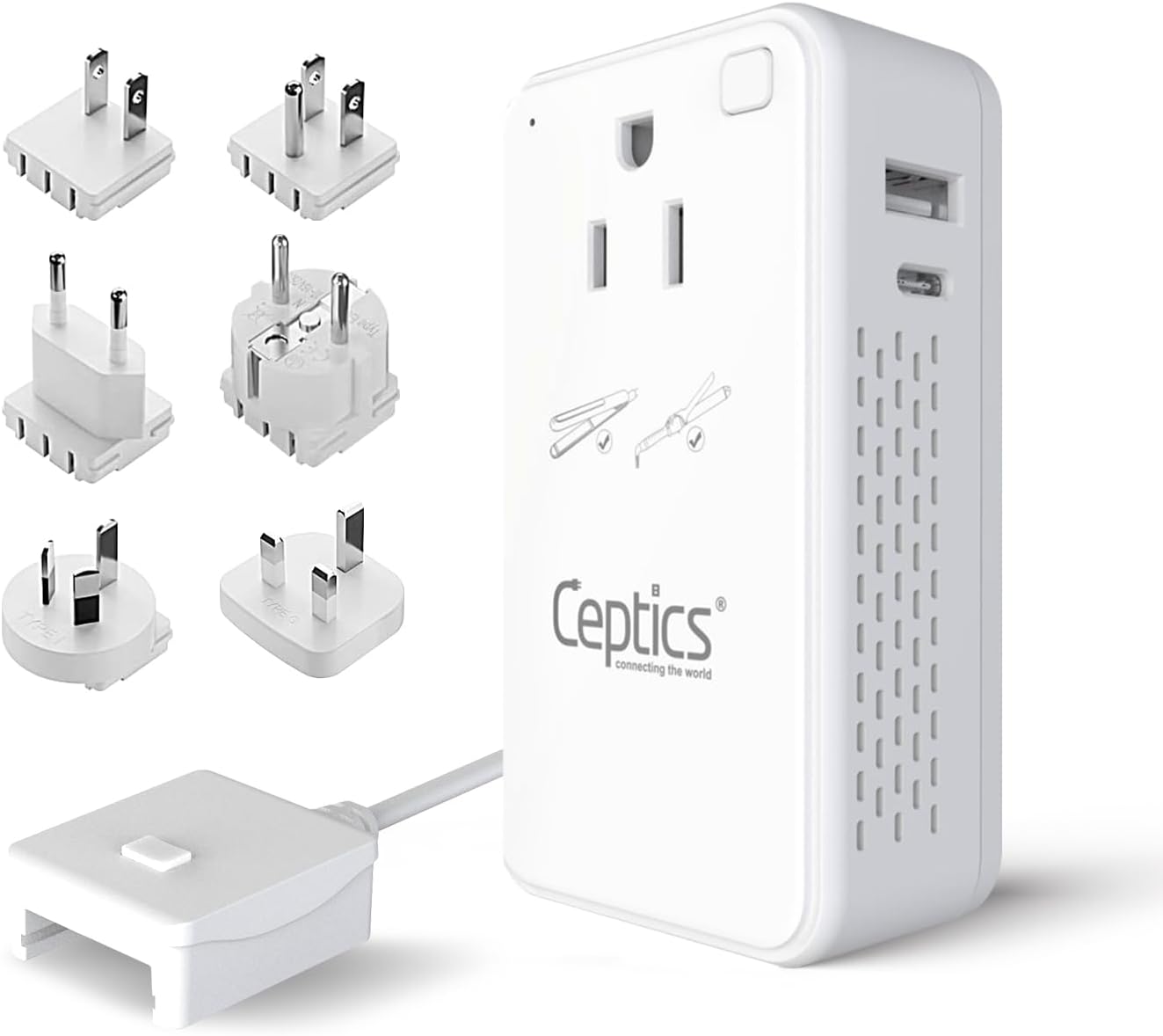 Ceptics Step Down Voltage Converter US to Europe - 200W Convert 220V to 110V for Curling Iron
