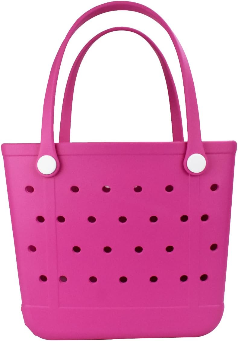 Medium Rubber Beach Bag, Waterproof Tote Bags Washable Sand-proof Travel Hand Bags for Pool Boat Work Sports