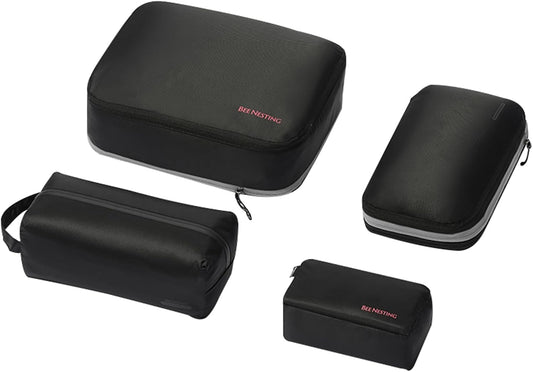 Bee Nesting BeeNesting Waterproof Compression Packing Cubes 5/6/8 sets, Large Travel Packing organizers for Carry on Luggage, 2 Sides Expandable Storage Bags (Black Gray, S+M+XL+Lite)