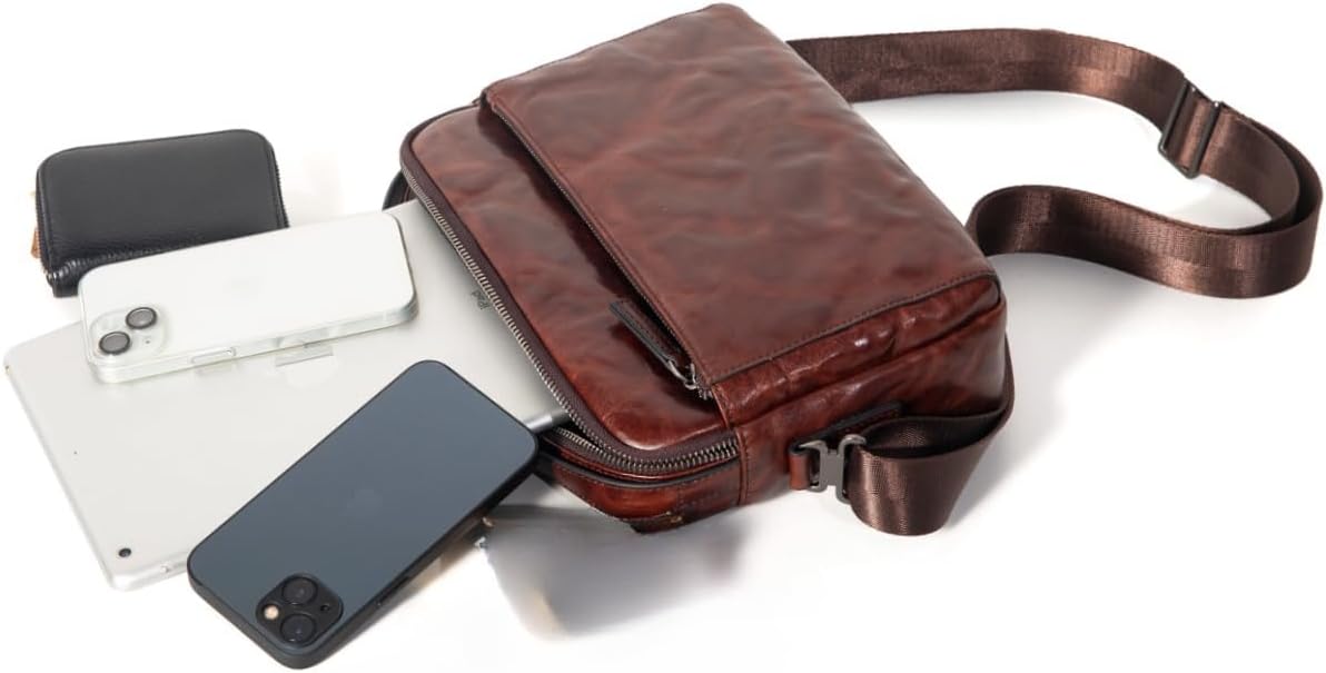 Genuine Leather Sling Bag for Men Adjustable Strap Vintage Anti-Theft Crossbody Messenger Shoulder Bag