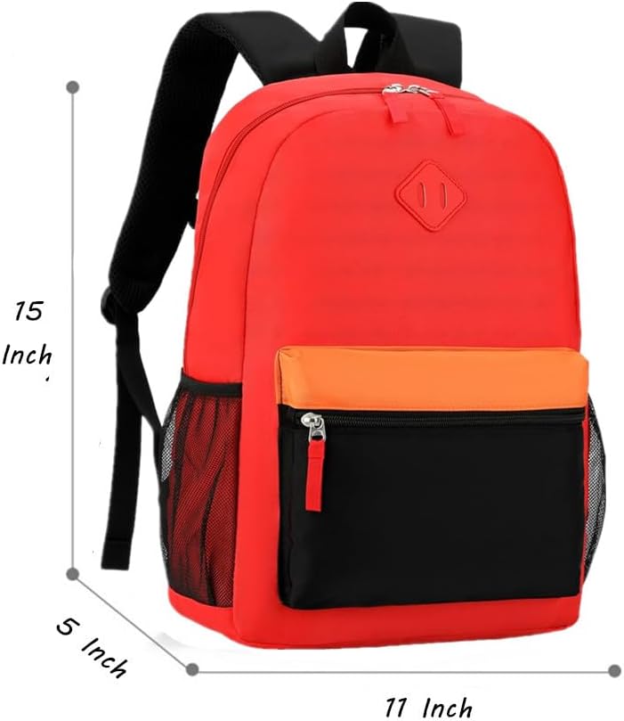 Kids Backpack Lunch Box Set Kindergarten School Backpacks 3-6 Years for Boys and Girls with Chest Buckle (Set Red Black, Medium-15 H)