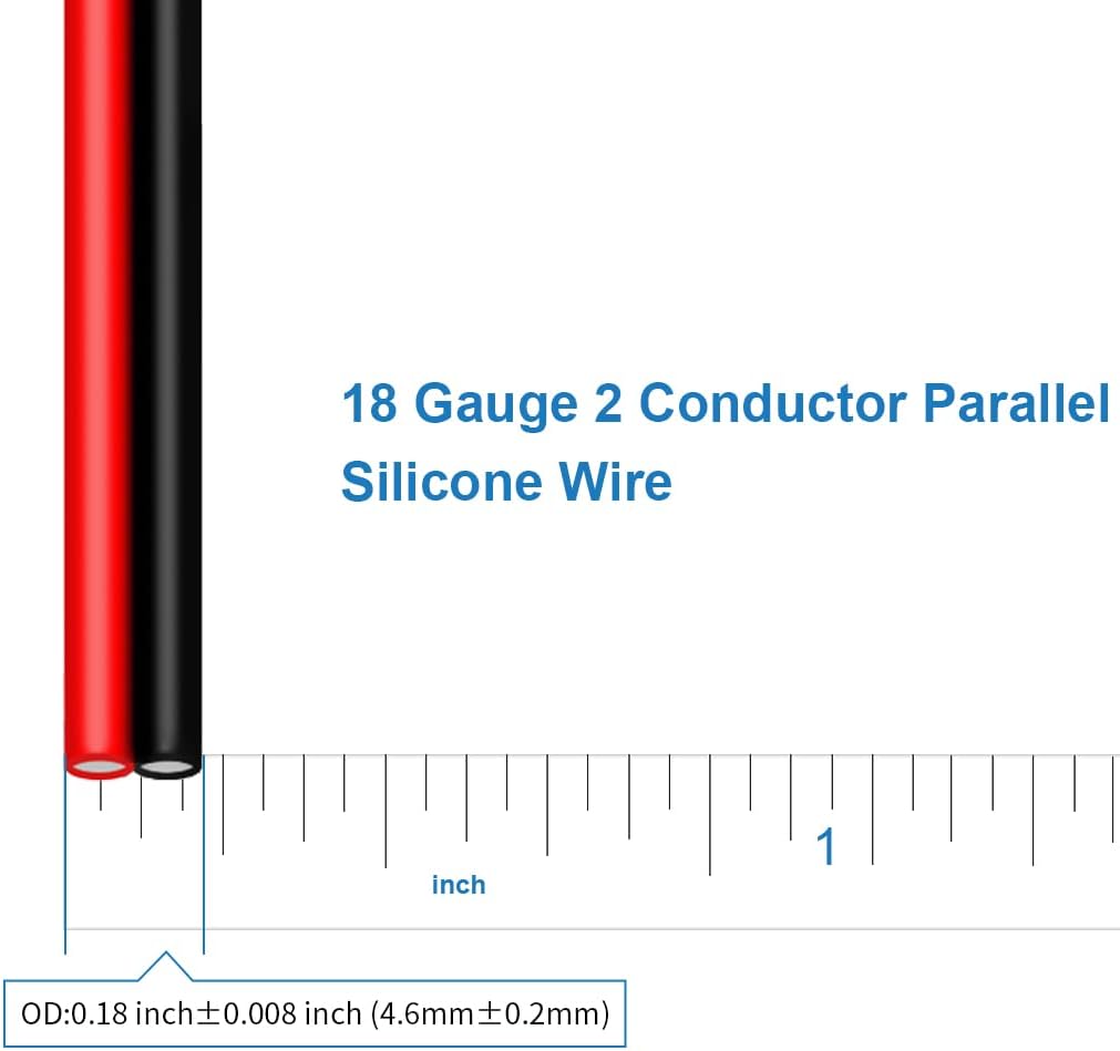 BNTECHGO 18 Gauge Flexible 2 Conductor Parallel Silicone Wire Spool Red Black High Resistant 200 deg C 600V for Single Color LED Strip Extension Cable Cord,Model,50ft Stranded Tinned Copper Wire