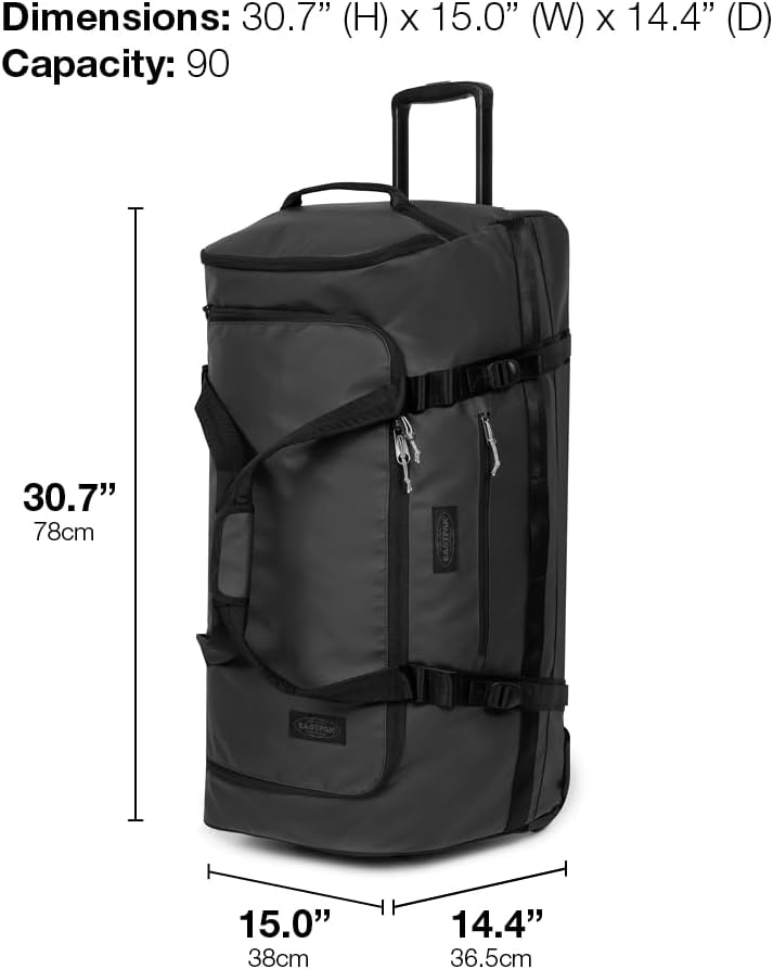 Eastpak Duffel Pack Wheel L – 90L Wheeled Duffel with Telescopic Handle, Convertible Backpack Straps, Weatherproof Finish & Gear Loops