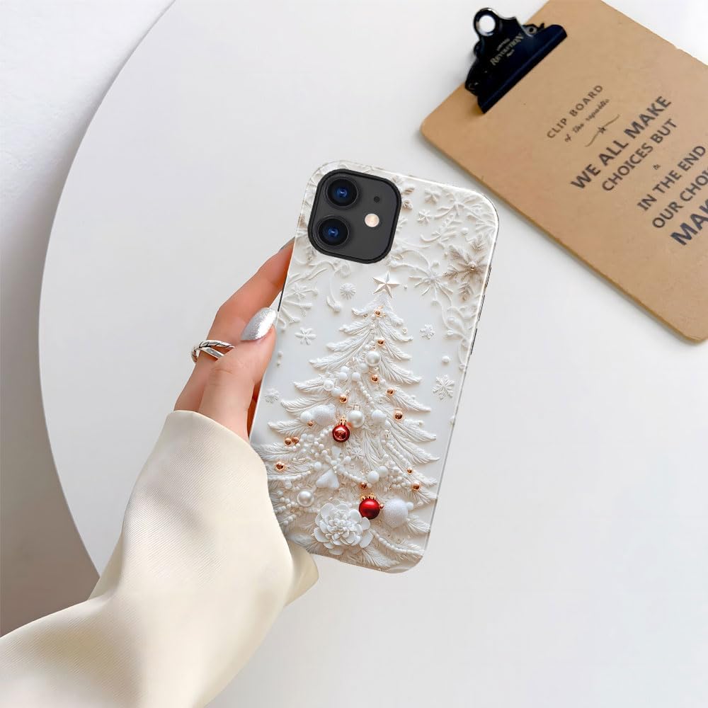 Case for iPhone 11 - Slim Fit Anti-Scratch Phone Case for Girl Women - Christmas Tree White (Glossy)