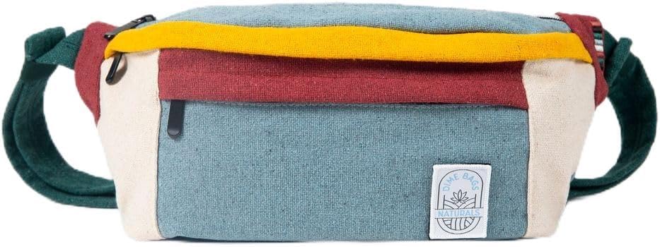 Dime Bags Oversized Fanny Pack, 100% Nepali Hemp Crossbody Waist Bag for Men & Women, Adjustable Strap, Multiple Pockets, Eco-Friendly Festival & Travel Bag, Boho & Neutral Colors, Reveller(Boho Blue)