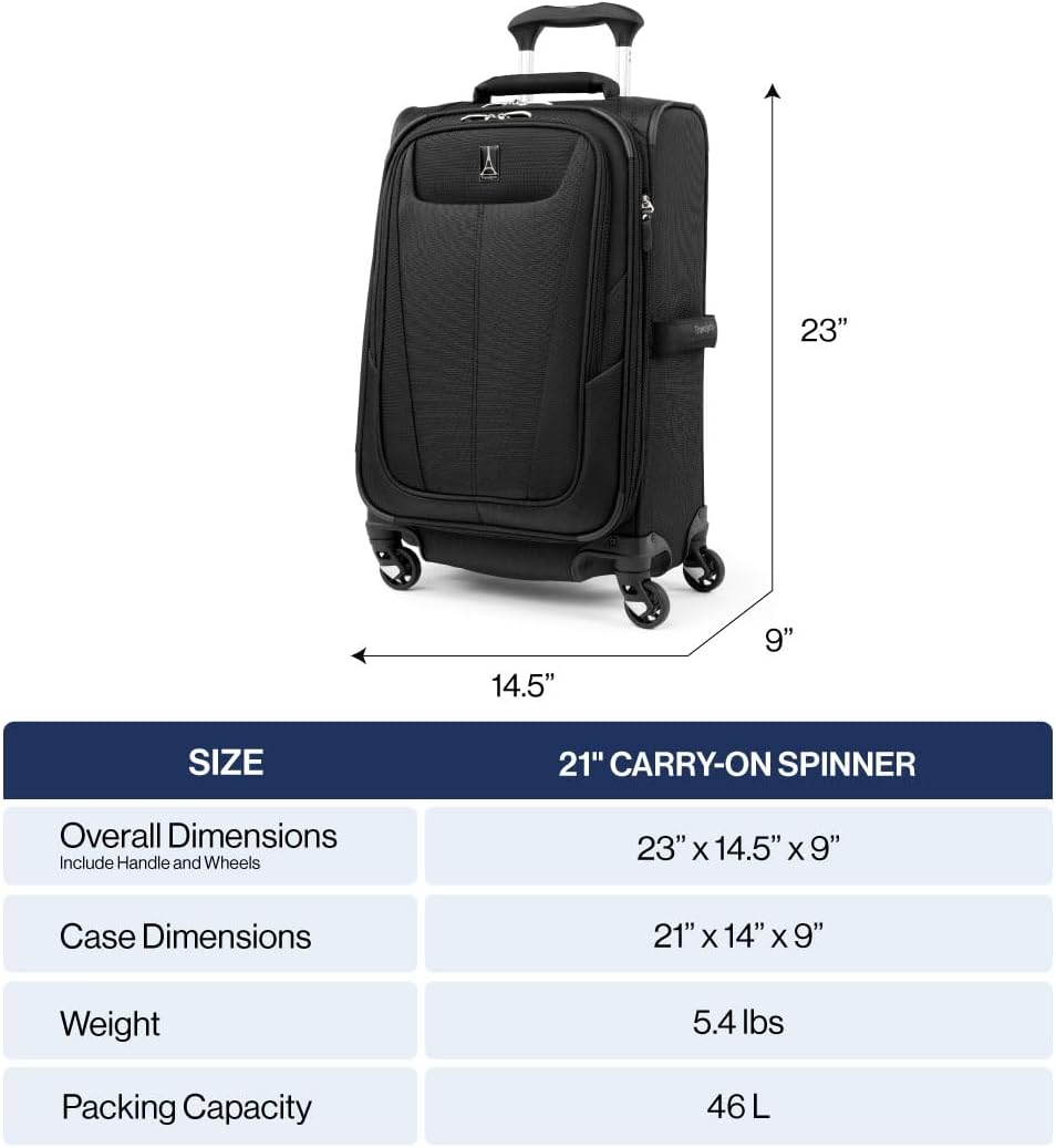 Travelpro Maxlite 5 Softside Expandable Carry-On Luggage with Spinner Wheels, Lightweight, 21-Inch —Ensign Blue