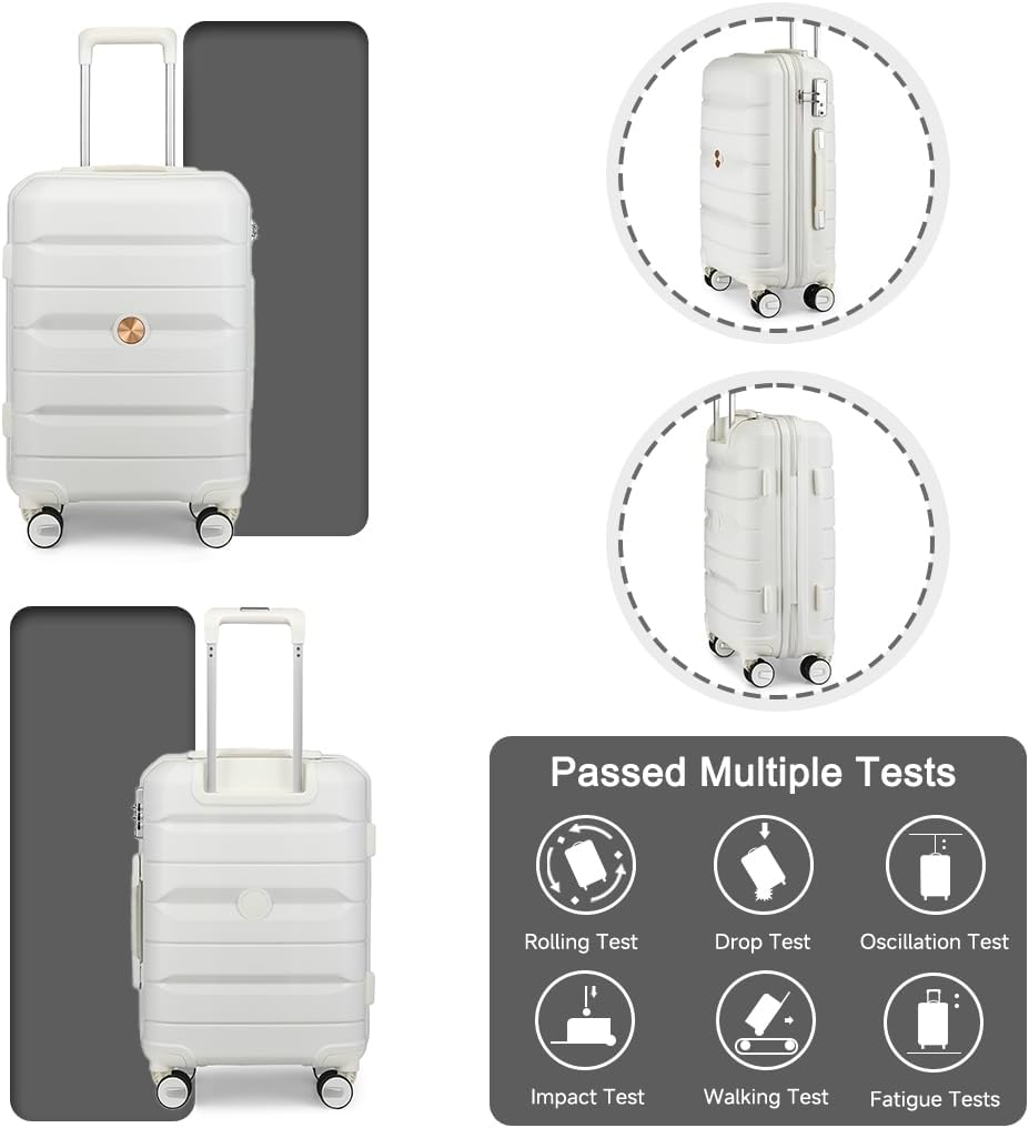 Somago Luggage Sets and Packing Cube Travel Set Lightweight Hardside Polypropylene Suitcases with Double Spinner Wheels and TSA Lock,Creamy White