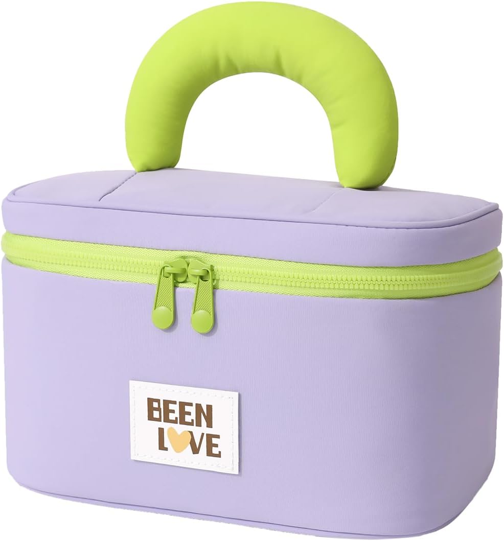 Travel Makeup Bag Cute Cosmetic Bag for Women Large Capacity Makeup Case Organizer Bag Toiletry Bag Portable Waterproof Make Up Bags with Handle and Divider, Purple