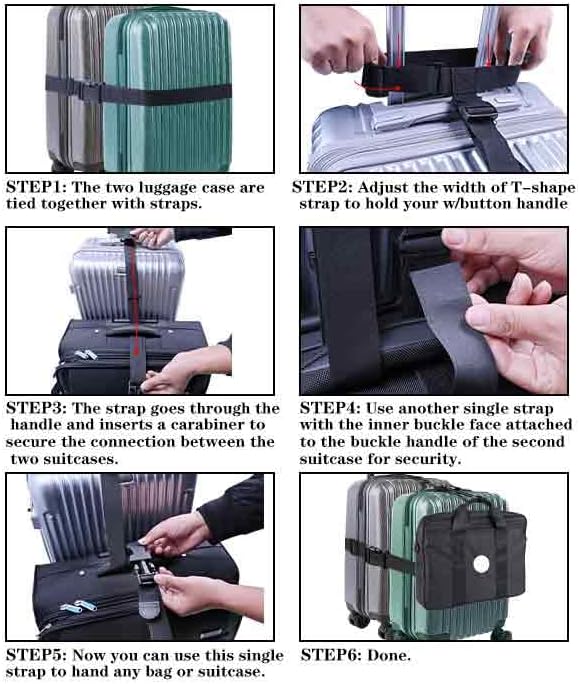 Add a Bag Luggage Strap - Heavy Duty Adjustable Suitcase Belt - Travel Accessory for 3 pcs Luggage Connecting - 3 Pack 1.5" W (Black)