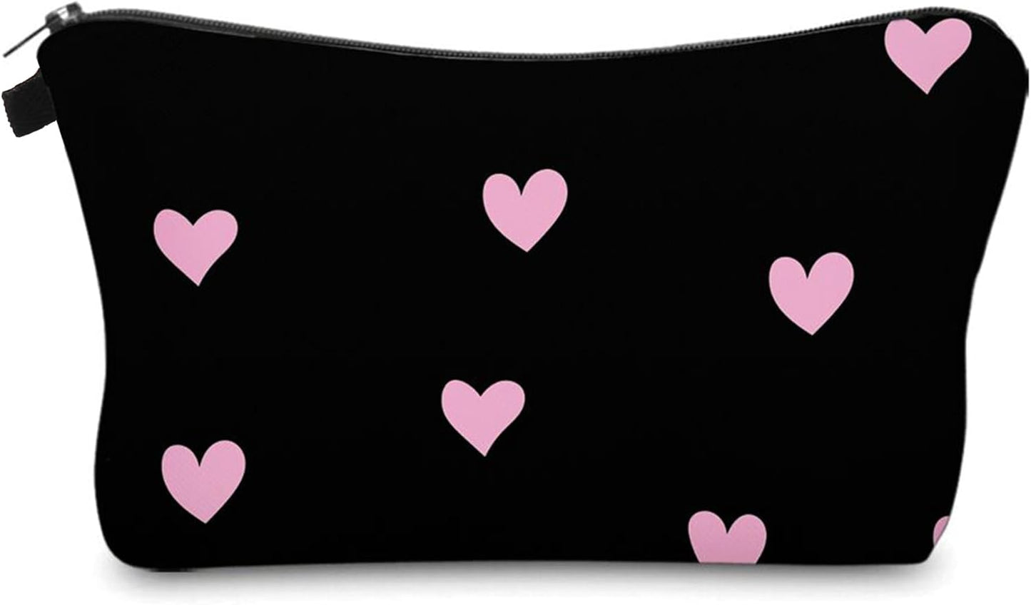 Cute Travel Makeup Bag Cosmetic Bag Small Pouch Gift for Women (Pink Heart)