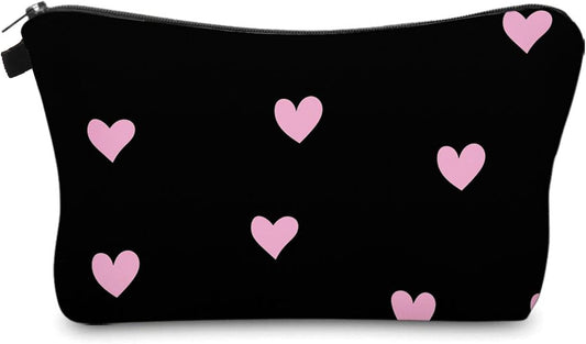Cute Travel Makeup Bag Cosmetic Bag Small Pouch Gift for Women (Pink Heart)