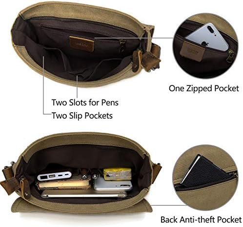 VASCHY Small Messenger Bag, Vintage Canvas Leather Lightweight Crossbody Bag