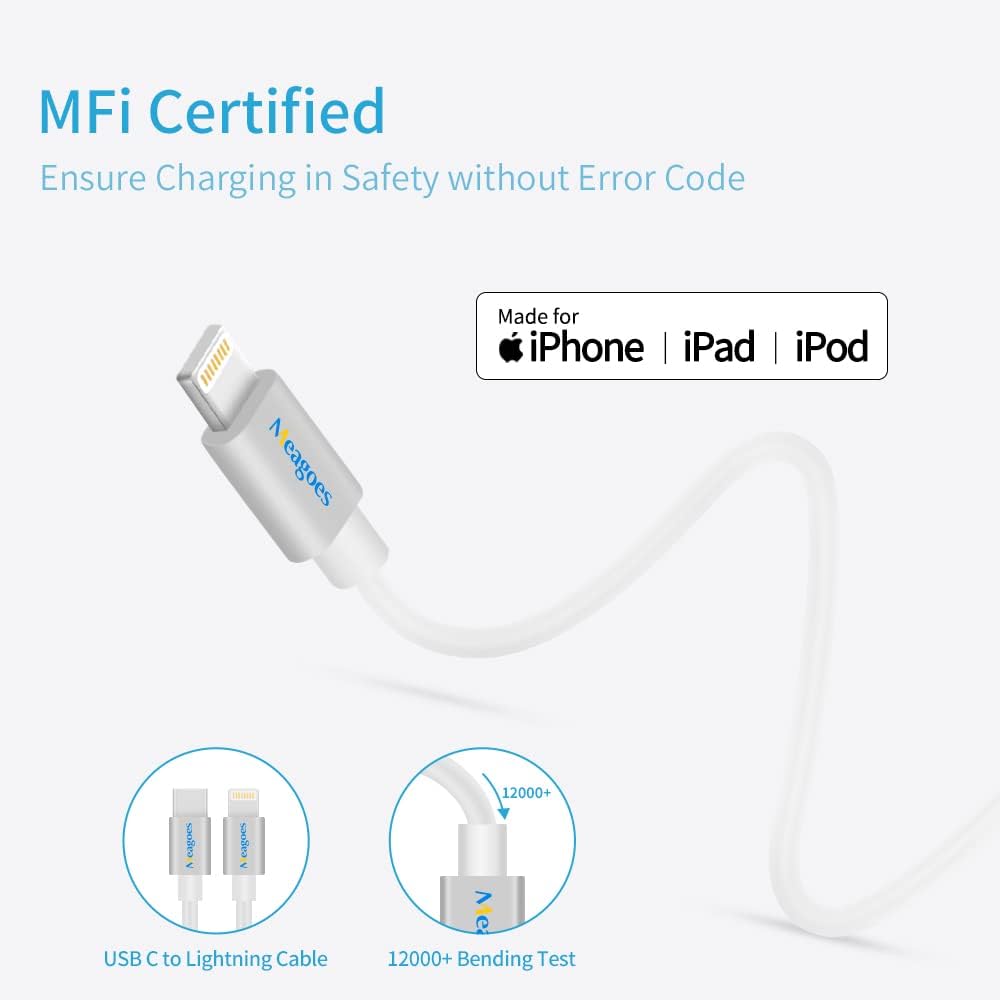 Fast USB C Car Charger, Meagoes 20W PD Rapid Charging Adapter Compatible for Apple iPhone 14 Pro Max/14 Pro/14 Plus/14/13/12/Mini/11/XS/XR/X/8 Plus/SE 3-3.3ft MFi Certified Type C to Lightning Cable