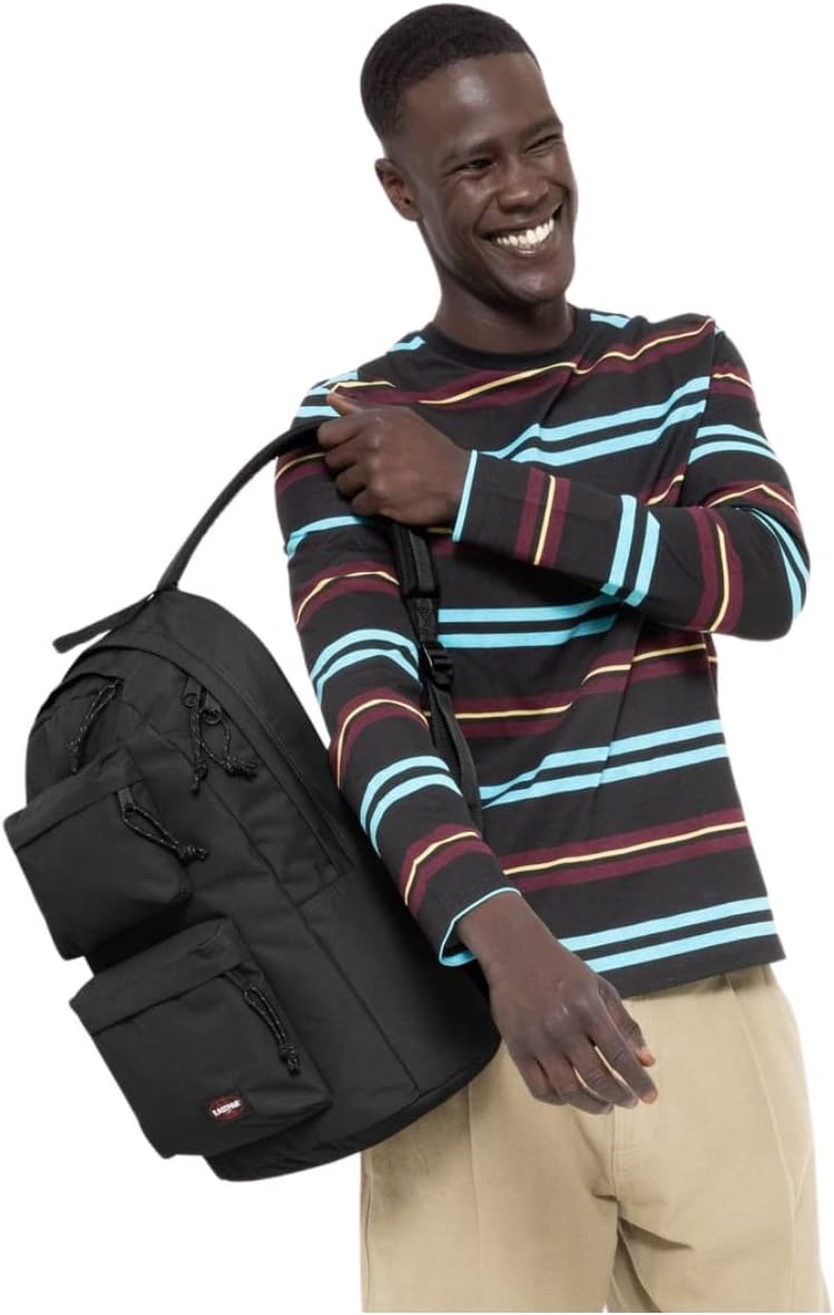 EASTPAK Padded Double – 24L Squared Backpack with Dual Front Pockets, 13” Laptop Sleeve, Bottle Holder & Padded Straps, Black