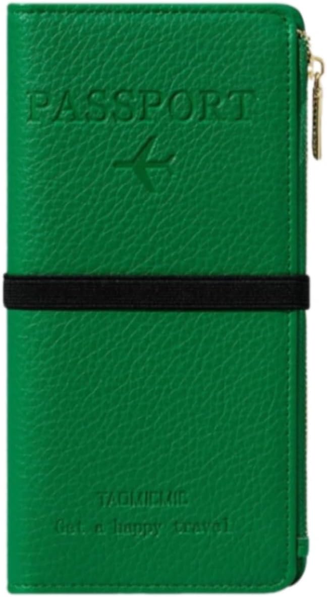 RFID-Blocking Leather Travel Wallet & Passport Holder with Zipper Pocket, Card Slots, and Phone Compartment – Waterproof Travel Organizer for Women & Men. TG-1 (Green)