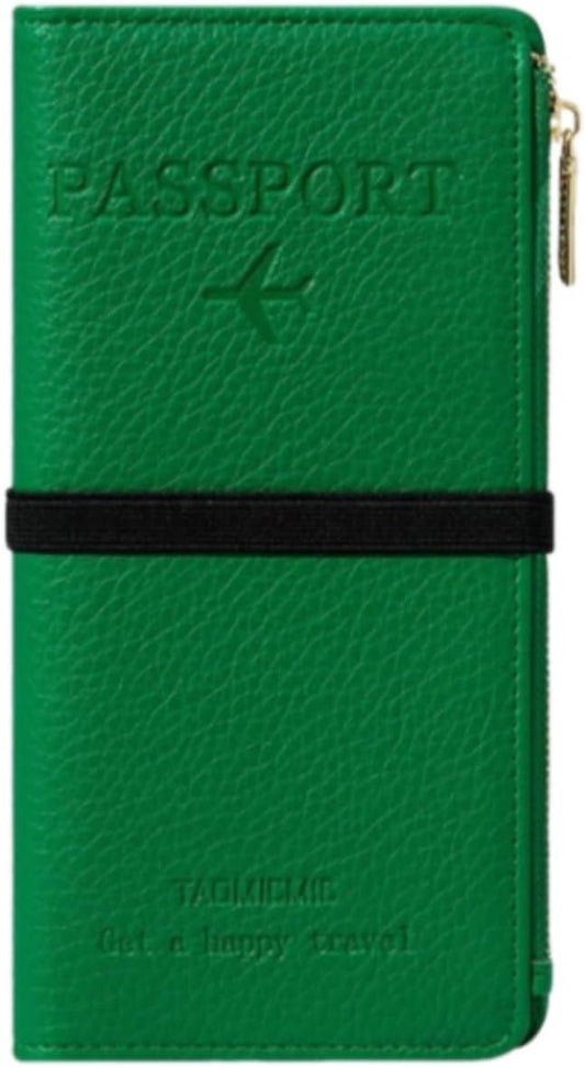 RFID-Blocking Leather Travel Wallet & Passport Holder with Zipper Pocket, Card Slots, and Phone Compartment – Waterproof Travel Organizer for Women & Men. TG-1 (Green)