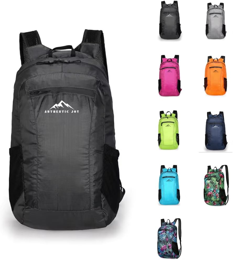 Generic Authentic Joy 20L Water Resistant Lightweight Hiking Daypack, Packable Backpack, Multiple Colors (Black)
