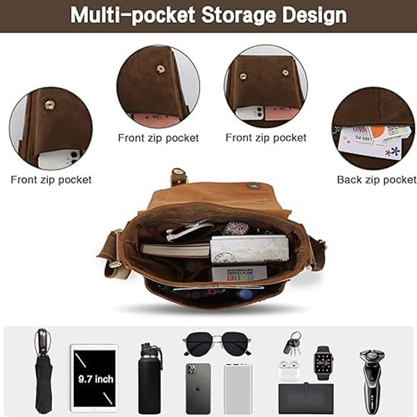 Jack&Chris Leather Messenger Bag for Men, Man Purse Crossbody Bags for Work Business