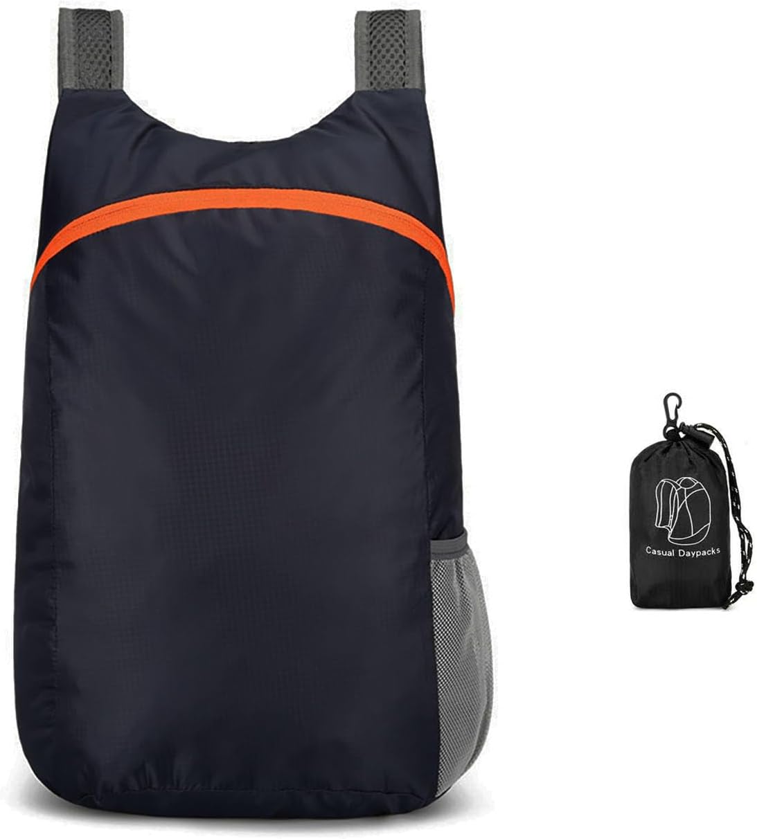 Lightweight Foldable Waterproof Backpack For Men Women Outdoor Sports Travel Leisure Bag Hiking Small Daypack 20L (DarkBlue-Orange)