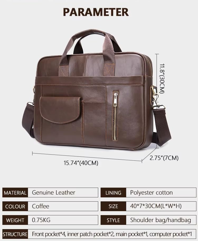 Genuine Leather Business Briefcase Laptop Handbag, Crossbody, Premium Quality, Spacious Design, Versatile Carrying Options