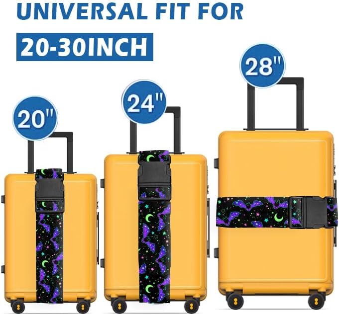 Luggage Straps for Suitcases Travel Belt Accessories, Cute Suitcase Strap, Adjustable Luggage Belt Strap, Heavy Duty with Quick-Release Buckle Luggage Strap Bats Stars