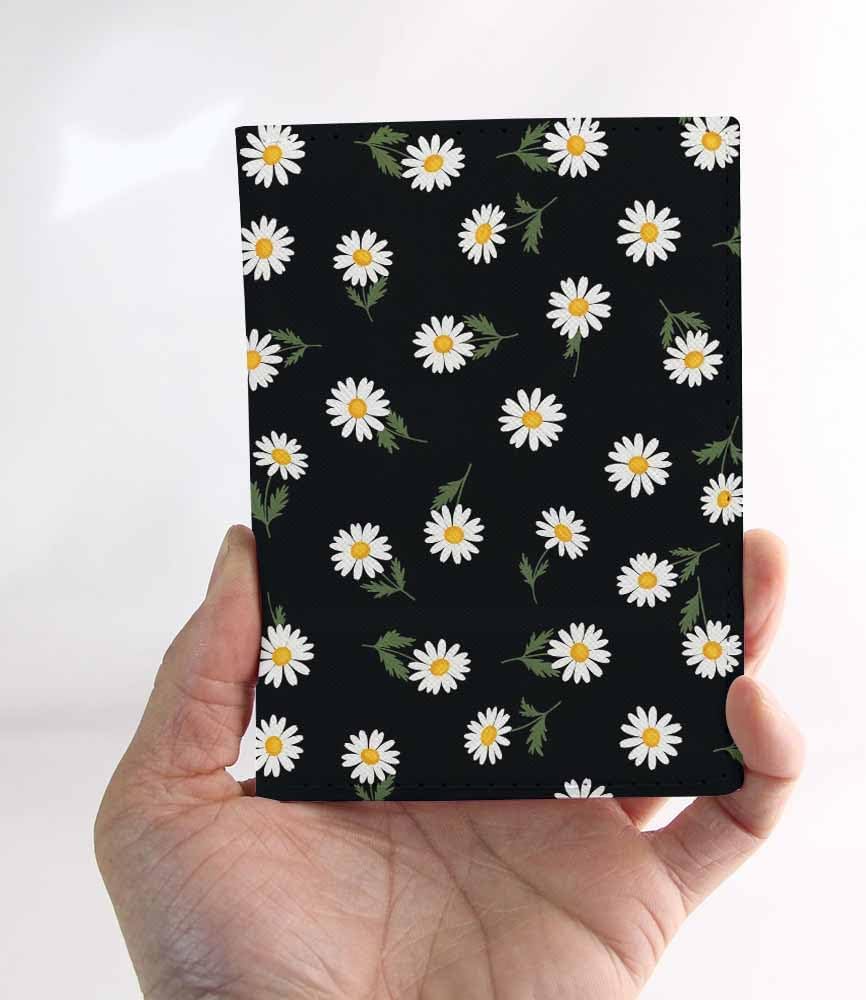 Daisy Passport Holder for Travel White Flower PU Leather Passport Cover Wallet Cute Passport Card Holder for Women and Men