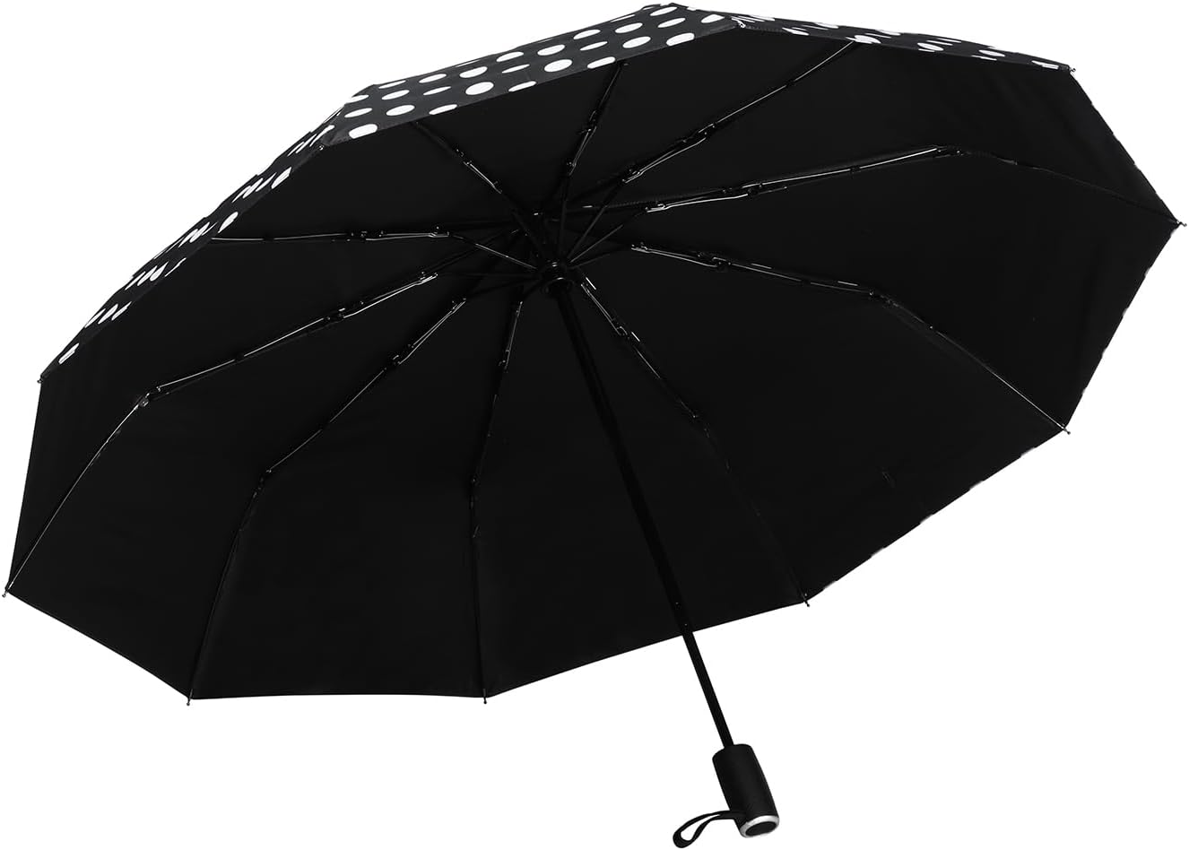 Agaric Cute Polka Dots Large Travel Umbrella for Rain & Sun, 46” UV Protection Auto Open Close Waterproof Folding Umbrella Windproof Compact Umbrella