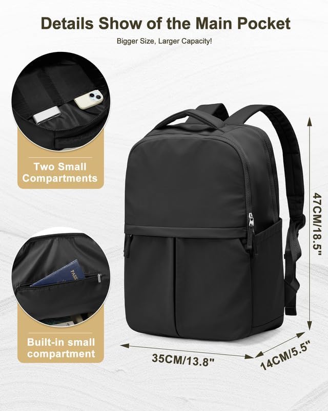 Black Laptop Backpack for Women Large Travel Backpack for Men Gym Work Teacher Backpack with Laptop Compartment Casual Daypack Backpacks