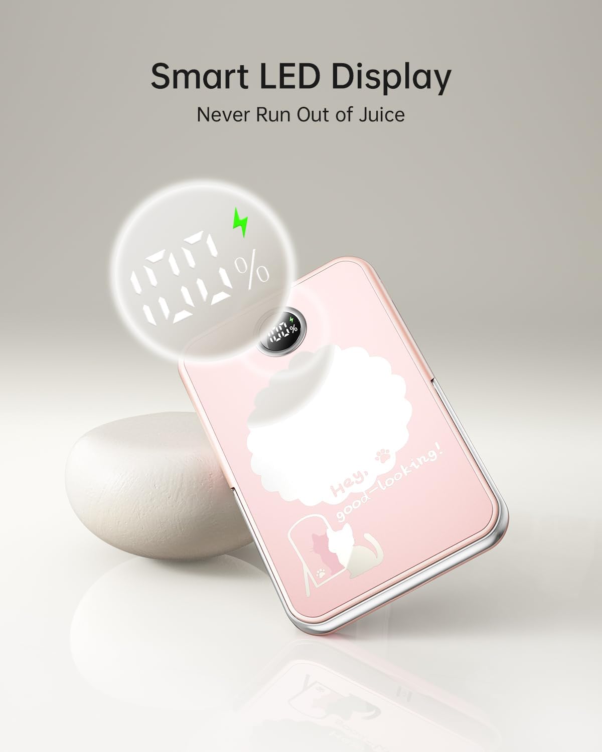 iWALK Magnetic Portable Charger 5,000mAh, Wireless Power Bank with Mirror & Foldable Stand, Ultra Slim Battery Pack with USB-C Cable, MagSafe Compatible for iPhone 17/16/16 Plus/16 Pro/15/14/13/12