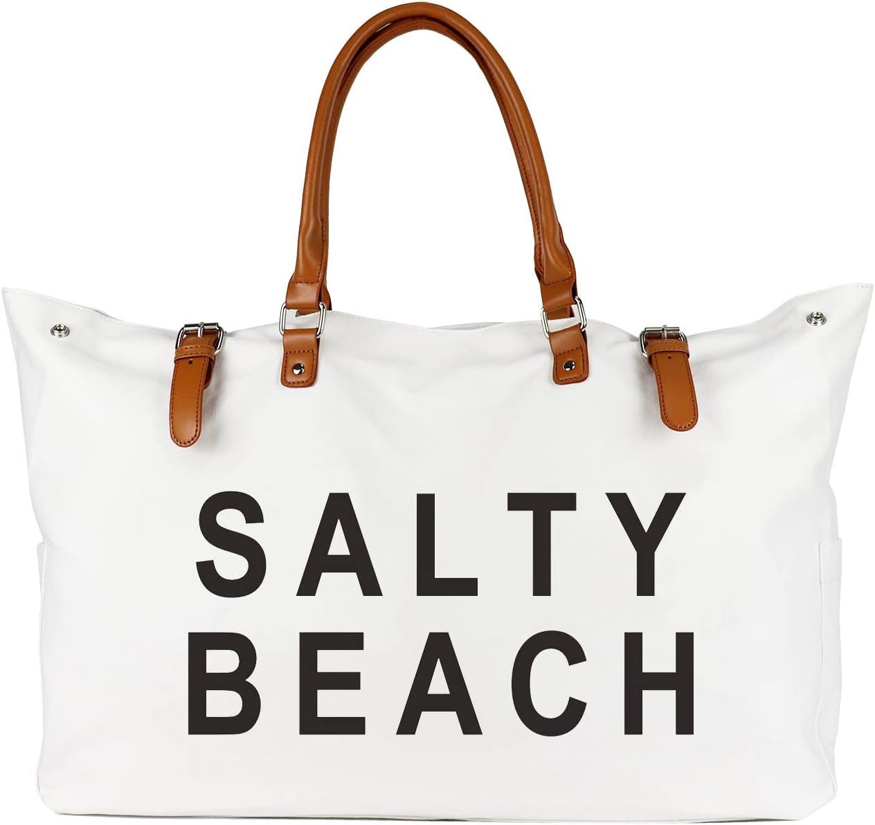 Beach Bag with Vegan Leather Handle, Extra Large Beach Bag for Women Waterproof Sandproof, White