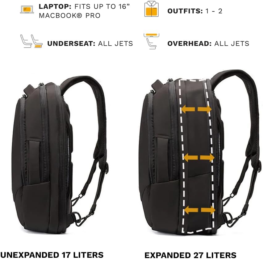 Knack Small Series 2 Laptop Backpack Fits up to 16 Inch Laptops - Knack Bags Carry-On Backpack, TSA Approved, Expandable Travel Backpacks With 2 Day Outfit Capacity, Midnight Black
