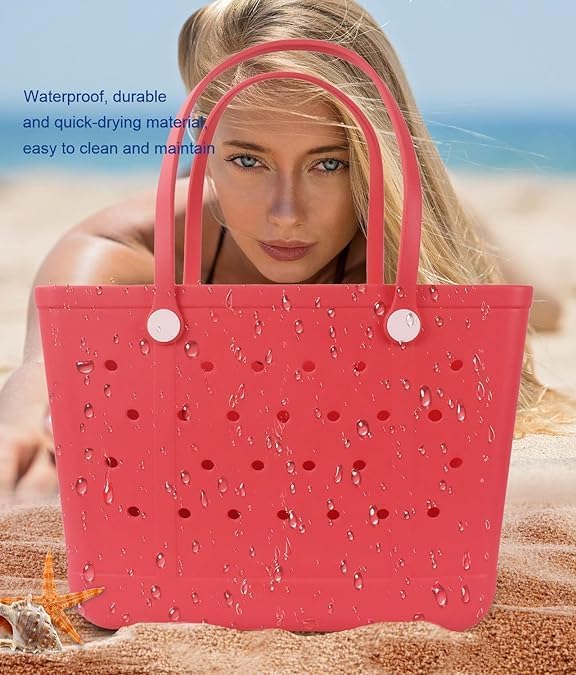 Tote Bag for Women - Large Rubber Beach Bag, Medium Waterproof Sandproof Travel Tote Bags for Beach Outdoor Sports