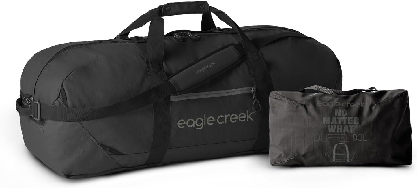 Eagle Creek No Matter What Duffel Bag - Eco Friendly Duffel for Sustainable Travel - Adjustable Shoulder Strap - Multiple Carry Options - Easy to Store - Black - 90L