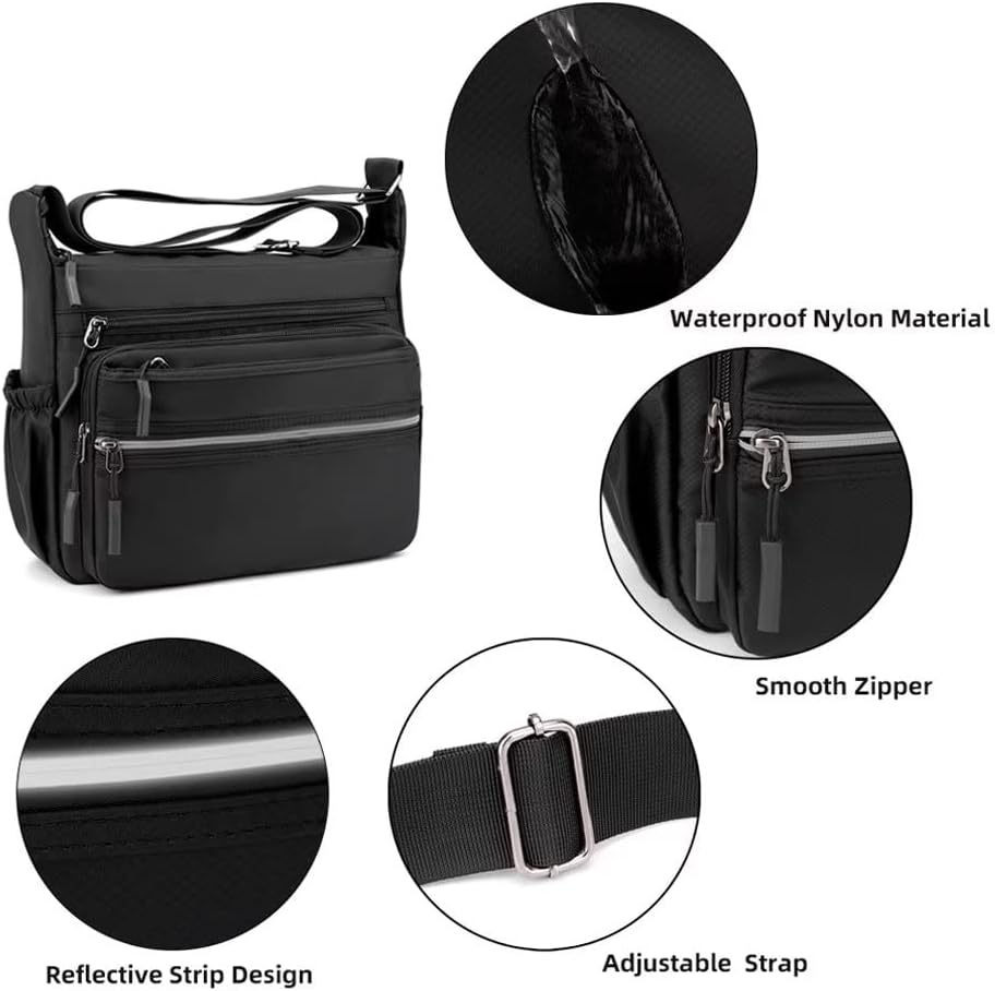 Mudono Messenger Bag for Men Nylon Waterproof Shoulder Bag Multi-pocket Crossbody Bag Daily Travel Bag Lightweight Satchel