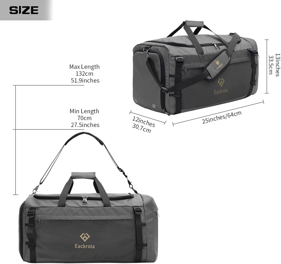 Eackrola Large Sports Gym Bag, Travel Duffel bag with Wet Pocket & Shoes Compartment for men women